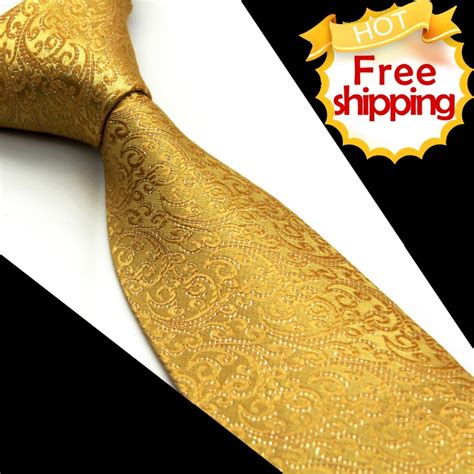 Floral Solid Gold Yellow Mens Tie Neckties 100 Silk Jacquard Woven