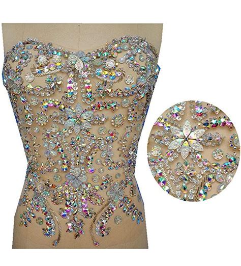 Mesh Handmade Crystal Patches Sew On Trim Rhinestones Applique With Stones Sequins Beads 32x32cm