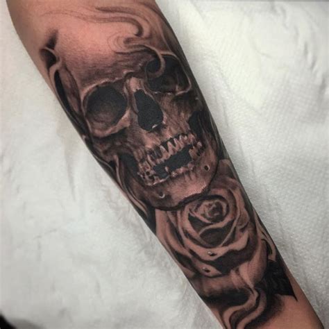 Skull and rose tattoo designs. Image result for rose and skull tattoo forearm | Tattoos ...