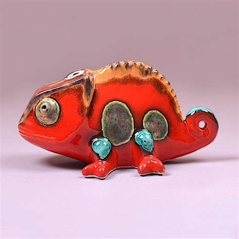 Kameleon Ceramiczny Lolek Czerwony Wena Art Ceramika Artystyczna Szkliwione Figurki Ceramiczne