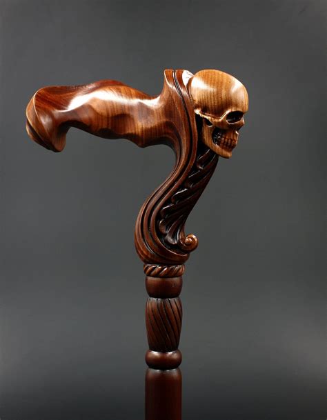 Skull Cane Wooden Walking Stick Ergonomic Palm Grip Handle Wood Carved Walking Cane With Skull