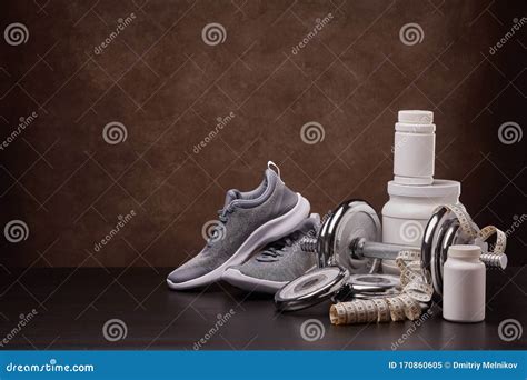 Sports Nutrition And Fitness Equipment Stock Image Image Of Concept