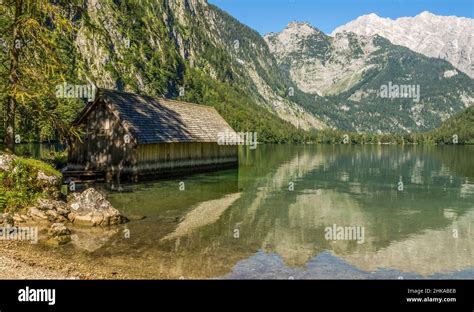 Boathouse At The Obersee In The Berchtesgaden Alps Stock Photo Alamy
