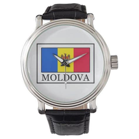 Moldova Wristwatch Wrist Watch Black Leather Strap