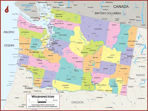 Amazon.com : 54 x 41 Large Washington State Wall Map Poster with ...