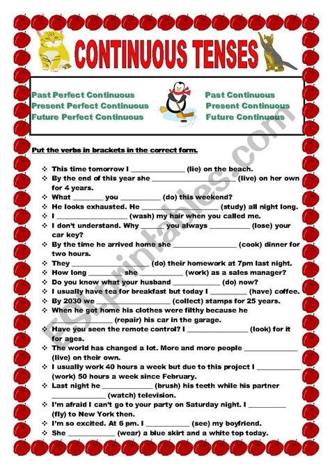 Continuous Tense Worksheet For Class