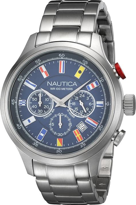 nautica orologio cronografo quarzo uomo con cinturino in acciaio inox nai17516g amazon it orologi