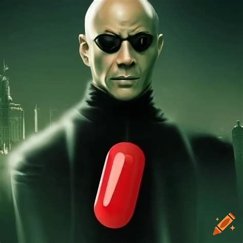 Close Up Of Morpheus From The Matrix Holding A Red Pill On Craiyon