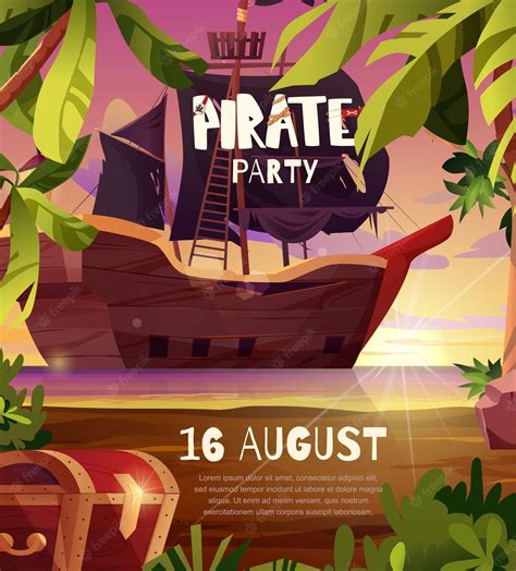 Cartaz De Convite De Festa De Piratas Vela De Navio Pirata Com
