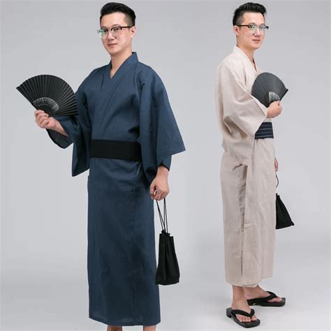 Male Traditional Japan Kimono Bathrobes Mens Cotton Robe Yukata Men
