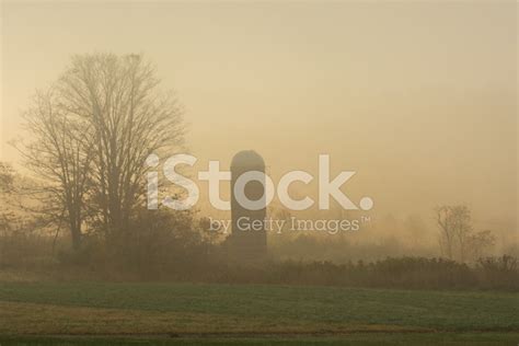 Silo Fog Autumn Morning Country Road Pennsylvania Farm Backroad Stock