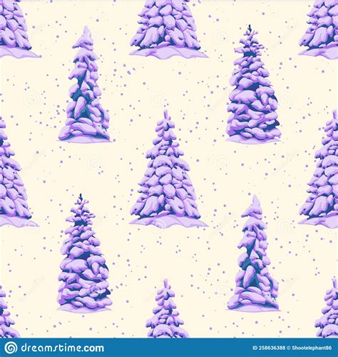 Pattern Of Snowy Fir Trees In Cartoon Style For Print And Decoration