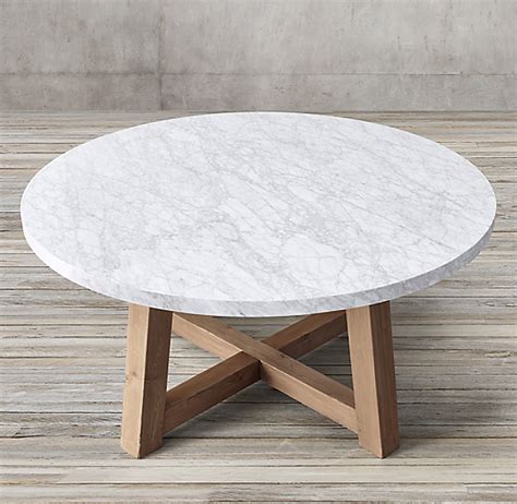Modern industrial wood coffee table. Salvaged Wood & Marble Beam Round Dining Table