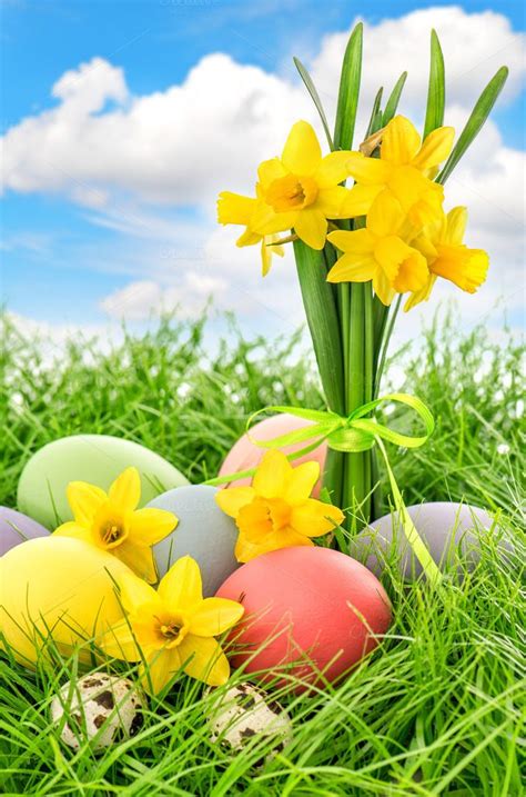 Easter Eggs And Daffodils Flowers By Liligraphie On Creativemarket