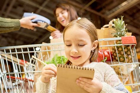 Little Girl Grocery Shopping In Supermarket Stock Photo Image Of