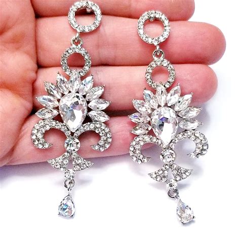 Rhinestone Drop Earrings Clear Crystal Earrings Bridal Prom Etsy