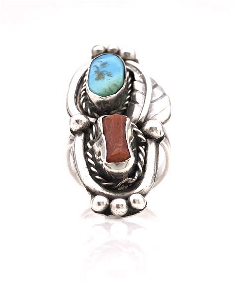 Lot Native American Sterling Turquoise Coral Ring