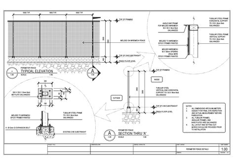 Metal Perimeter Fence Sections Plan And Installation Details Dwg File