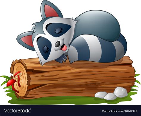 Cartoon Raccoon Sleeping On Tree Log Royalty Free Vector