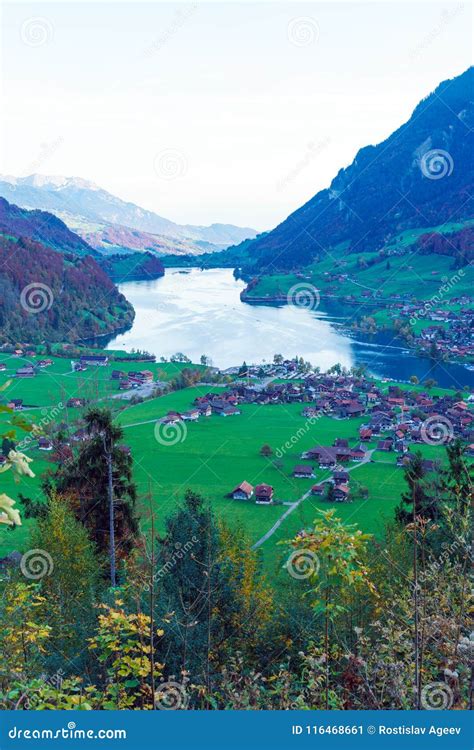 Valley Of Lake Lungern Or Lungerersee In Obwalden Switzerland Stock