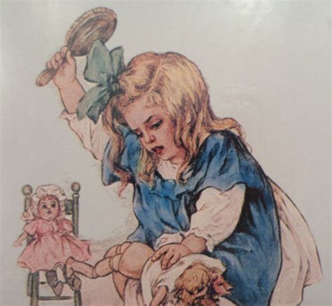 Victorian Lithograph Print Picture Birthday Girl With Dolls Spanking