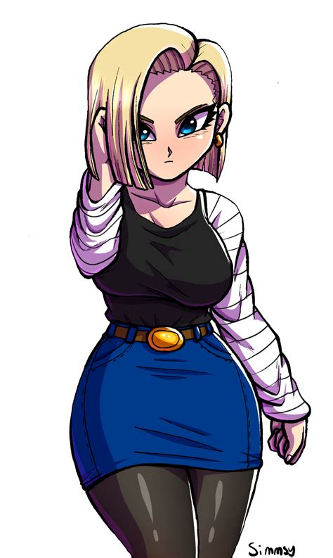 simmsy android 18 dragonball z highres 1girl blonde hair blue eyes breasts female focus