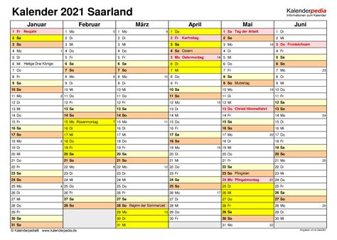 Kalender 2021 mit kalenderwochen und feiertagen in deutschland deutschland; Kalender 2021 Saarland: Ferien, Feiertage, PDF-Vorlagen