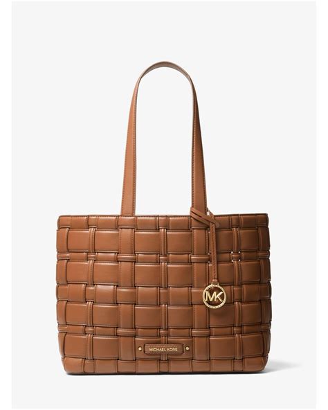 Michael Kors Leather Ivy Medium Woven Tote Bag In Brown Lyst