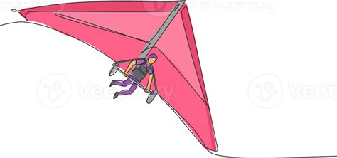 One Single Line Drawing Of Young Sporty Man Flying With Hang Gliding