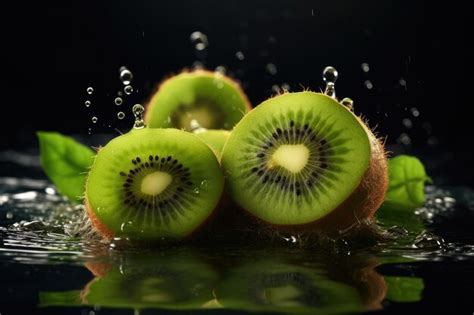 Premium Ai Image Kiwi Fruit On A Black Background With Water Droplets