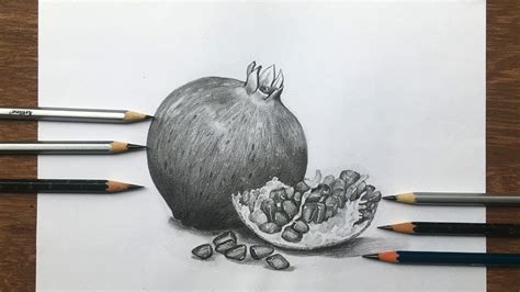 How To Draw Pomegranate With Pencils Sketch Fruit Drawing Step By