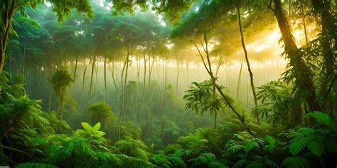 Premium Ai Image Wallpaper With A Tropical Landscape At Sunset Jungle