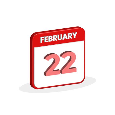 22nd February Calendar 3d Icon 3d February 22 Calendar Date Month
