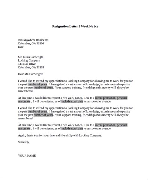 Short Notice Resignation Letter Samples Database Letter Templates