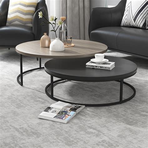 Modern Round Nesting 2 Piece Extendable Gray And Black Living Room Accent