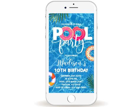Editable Electronic Pool Party Birthday Invitation Template Etsy
