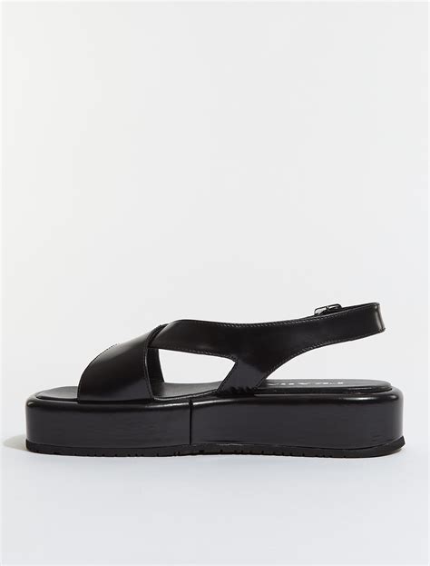 Prada Wedge Leather Sandals In Black Voo Store Berlin Worldwide