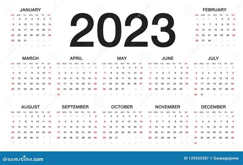 Calendar 2023 Vector Illustration Week Starts On Monday High Res Vector