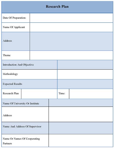 Plan Template For Research Template Of Research Plan Sample Templates