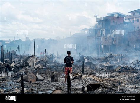 Manaus Brazil 18th Dec 2018 A Boy Looks At The Damage Caused By A