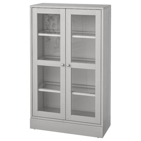 Havsta Grey Clear Glass Glass Door Cabinet With Plinth 81x37x134 Cm Ikea