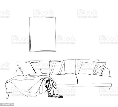 객실 내부 스케치 가정용 가구 소파와 베개 가구에 대한 스톡 벡터 아트 및 기타 이미지 Istock