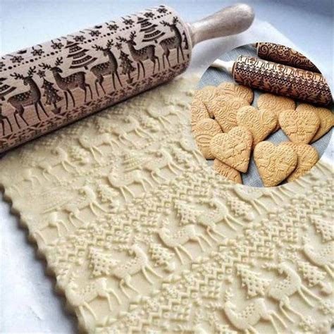 Christmas Embossing Rolling Pin Baking Cookies Noodle Biscuit Fondant