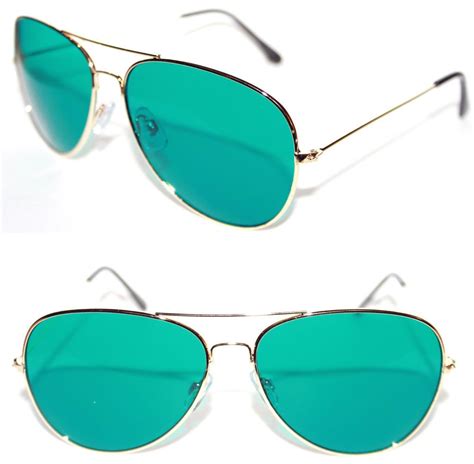 Classic Aviator Sunglasses Gold Metal Frame Green Lenses Cop Retro Medium Size Unbranded A