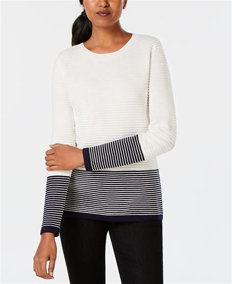 Charter Club Petite Striped Colorblock Sweater Created For Macys Macys