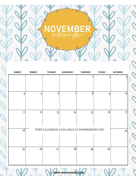 12 Free Printable November 2018 Calendar And Planners