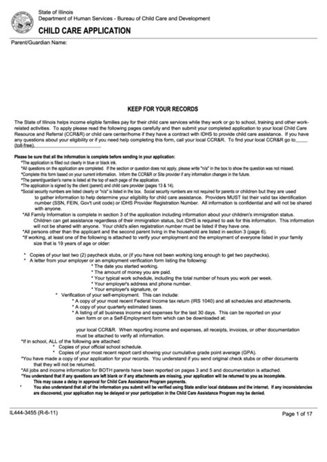 Fillable Form Il444 3455 Child Care Application Illinois Department