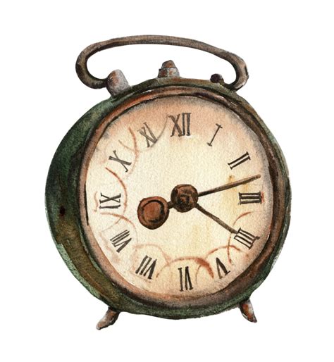 Watercolor Illustration Of Old Rusty Green Clock 24492122 Png