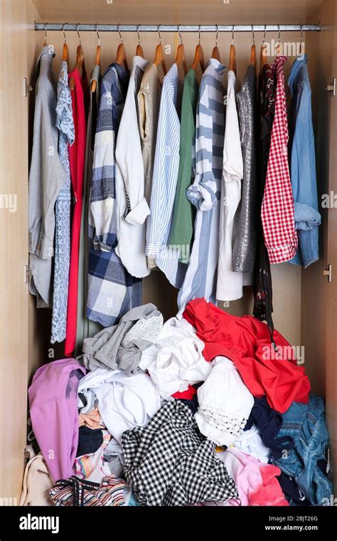 Wardrobe With Messy Clothes Closeup Stock Photo Alamy