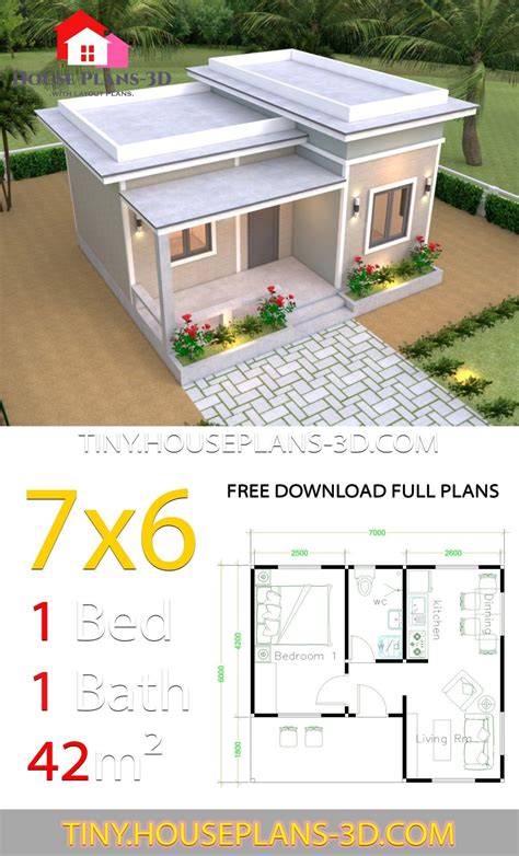 7x6 With One Bedroom Flat Roof En 2020 Diseño Casas Pequeñas